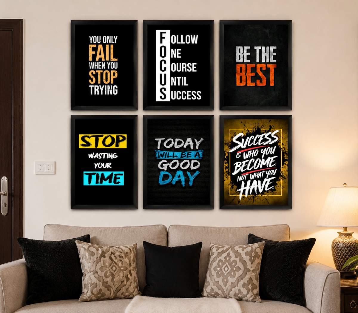 Set of 6 Motivational Wall Art Frames β Inspirational Quotes for Office, Classroom & Home Decor