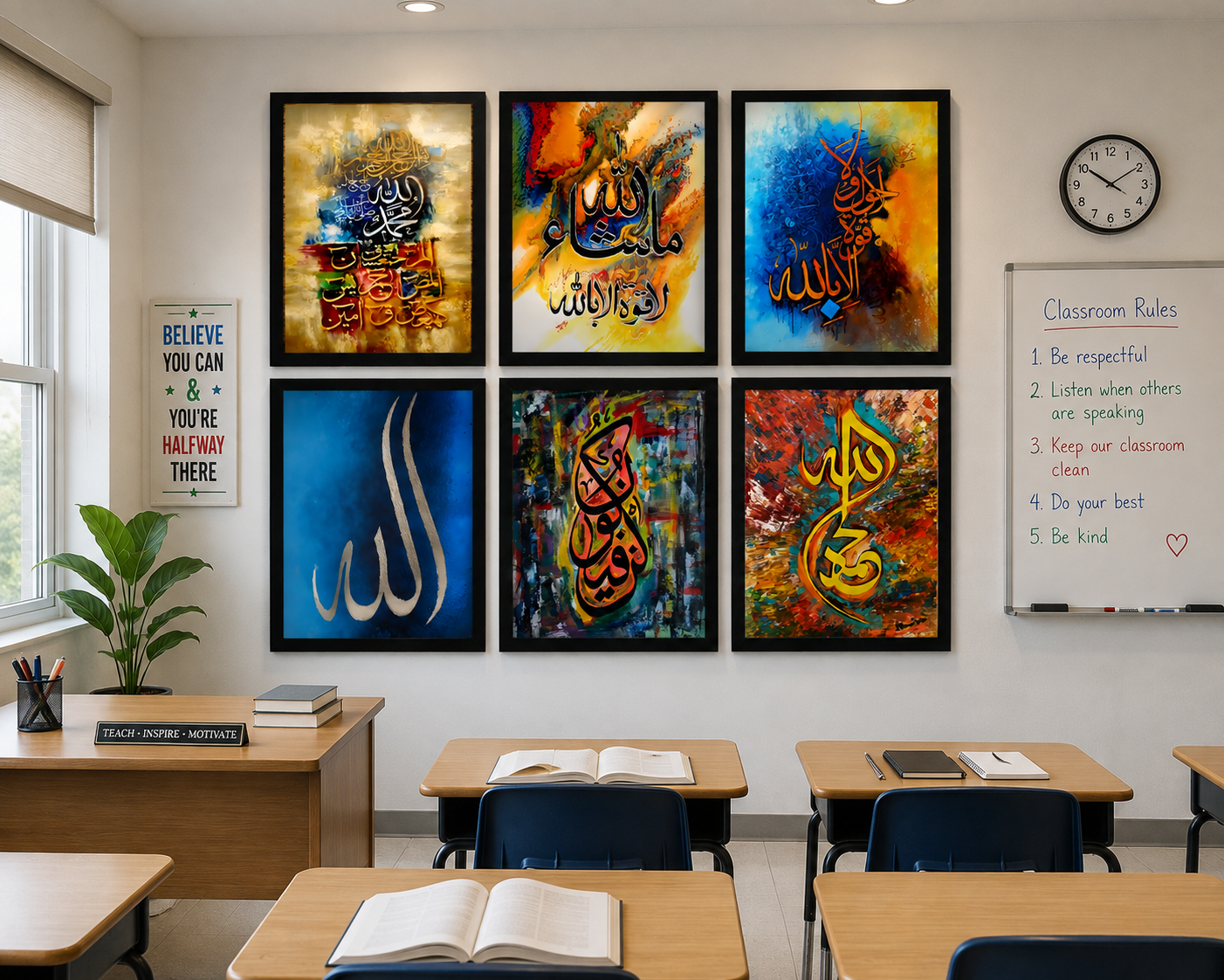 Colorful Islamic Calligraphy Wall Art – Set of 6