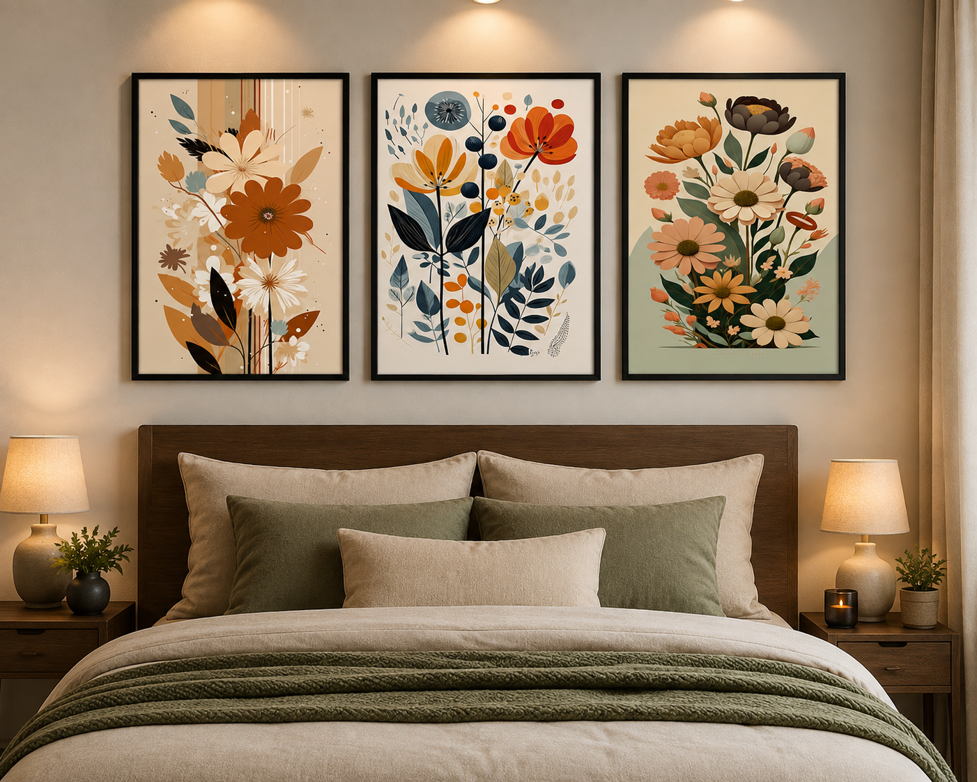 **Modern Botanical Flower Wall Art – Set of 3 Frames**