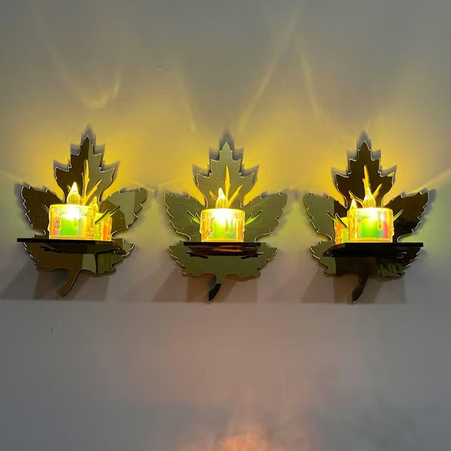 Acrylic Leaves Shelves with Free LED Candles Wall Decor.
