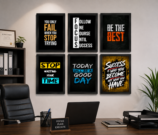 Set of 6 Motivational Wall Art Frames – Inspirational Quotes for Office, Classroom & Home Decor