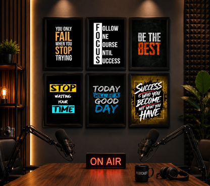 Set of 6 Motivational Wall Art Frames – Inspirational Quotes for Office, Classroom & Home Decor