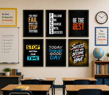 Set of 6 Motivational Wall Art Frames – Inspirational Quotes for Office, Classroom & Home Decor