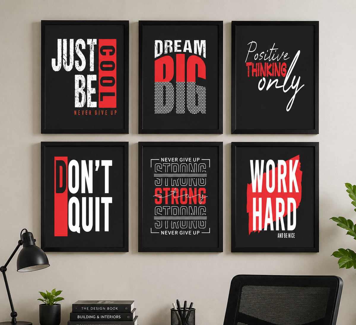 Motivational Wall Frames – Set of 6 Motivational Quote Frames