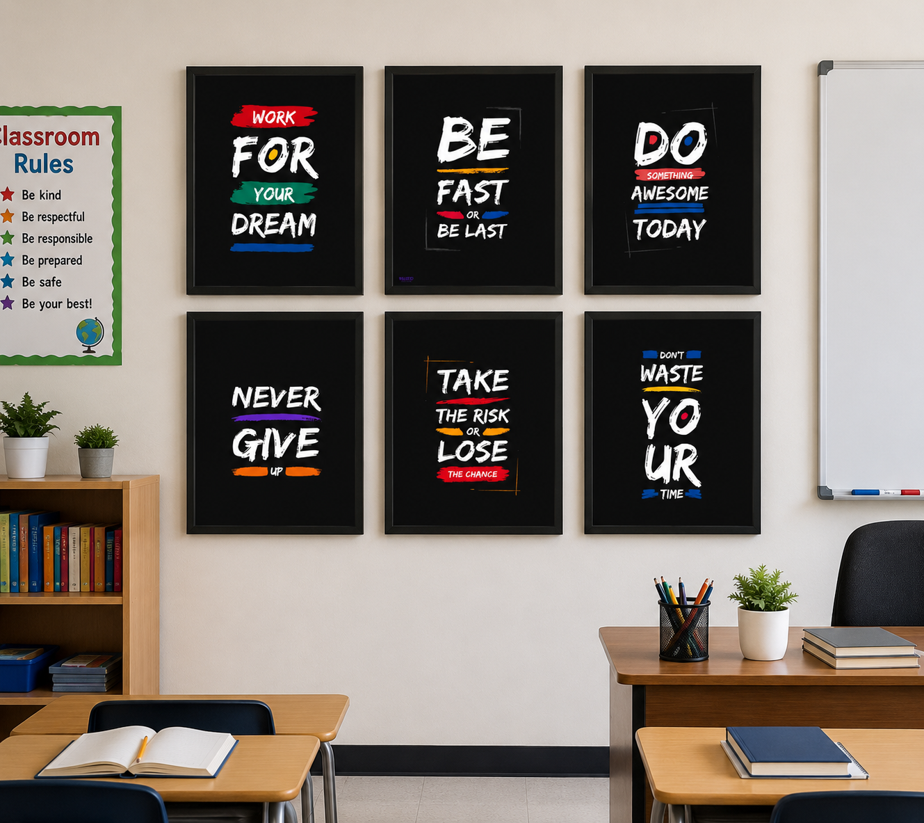 Motivational Wall Frames – Set of 6 Motivational Quote Frames
