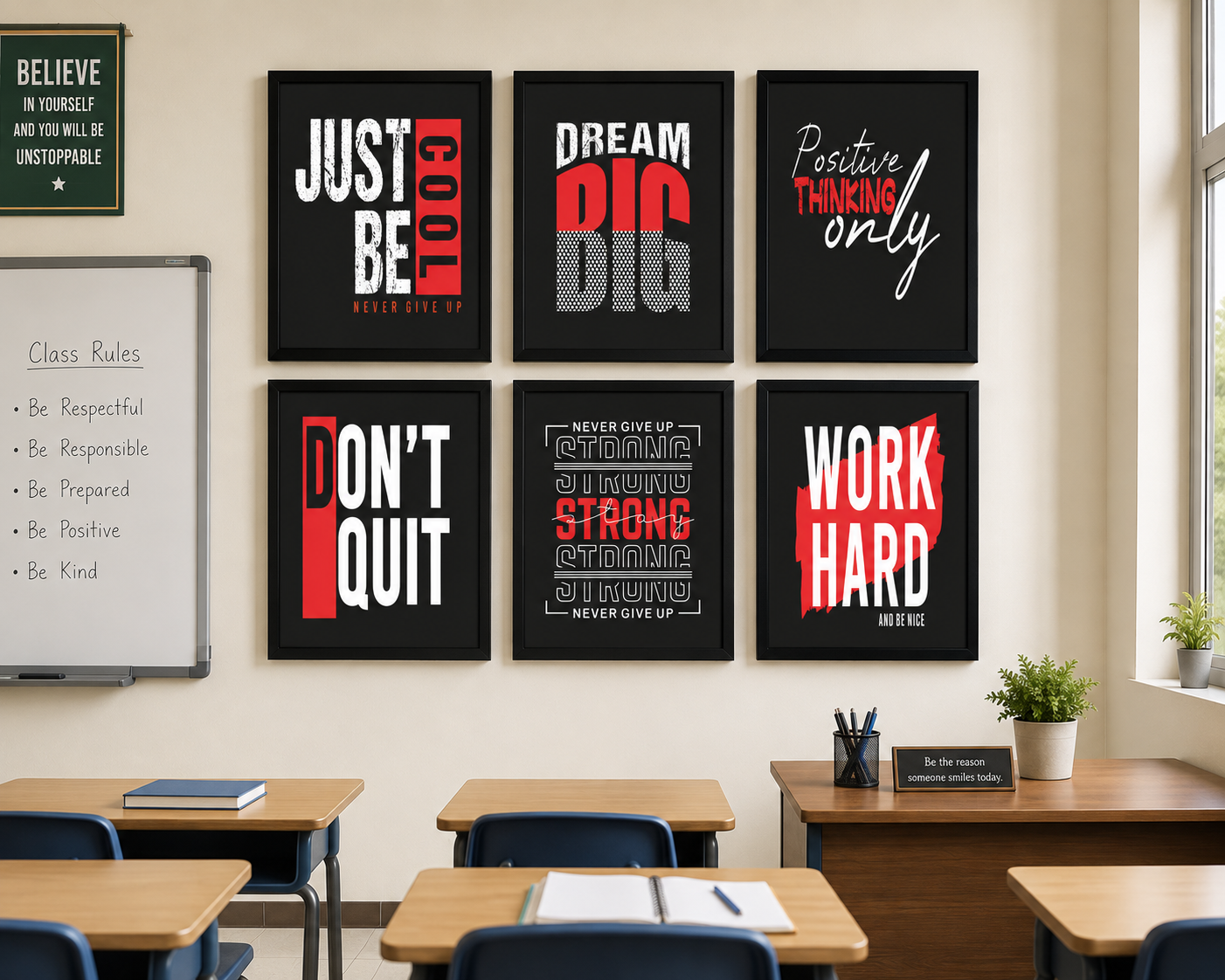 Motivational Wall Frames – Set of 6 Motivational Quote Frames