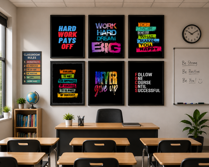 Set of 6 Motivational Wall Frames – Inspirational Office, Classroom & Podcast Room Décor
