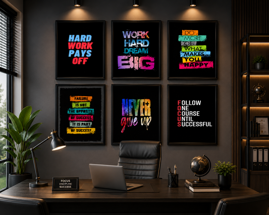 Set of 6 Motivational Wall Frames – Inspirational Office, Classroom & Podcast Room Décor