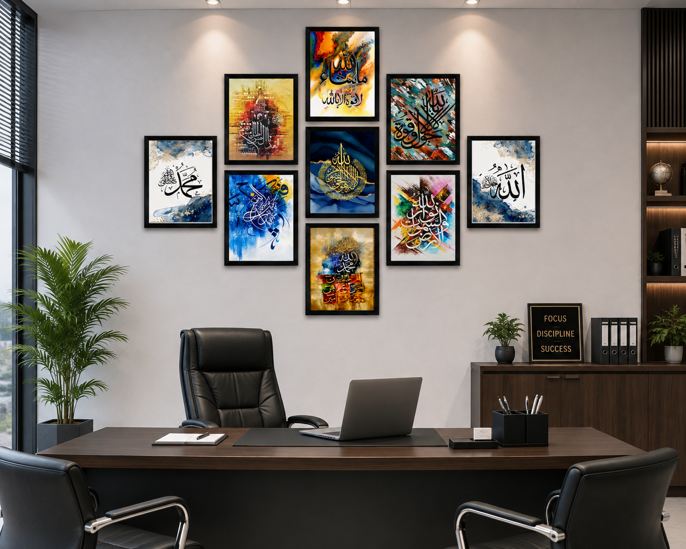 Colorful Islamic Calligraphy Wall Art – Set of 9 Frames