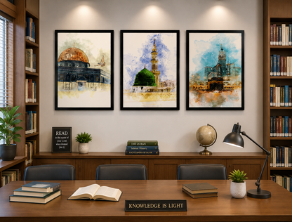 : Sacred Islamic Landmarks Wall Art – Set of 3
