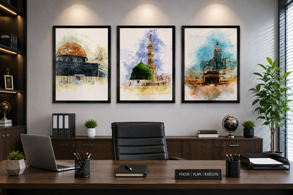 : Sacred Islamic Landmarks Wall Art – Set of 3