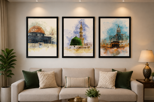 : Sacred Islamic Landmarks Wall Art – Set of 3