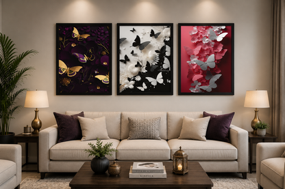 **Butterfly Floral Wall Art – Set of 3 Frames**