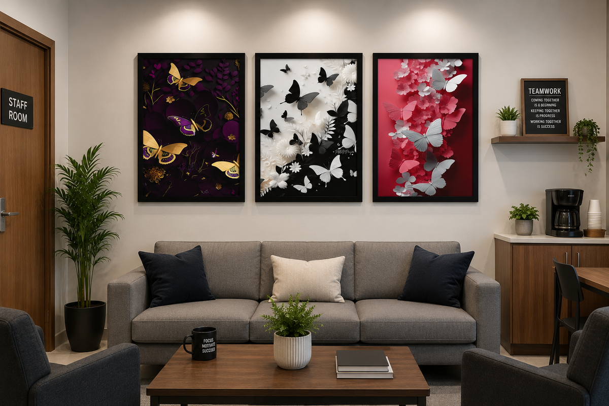 **Butterfly Floral Wall Art – Set of 3 Frames**