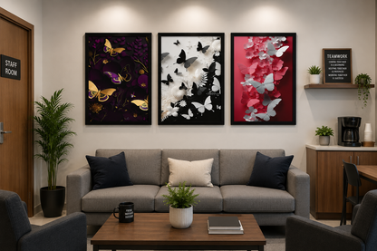 **Butterfly Floral Wall Art – Set of 3 Frames**