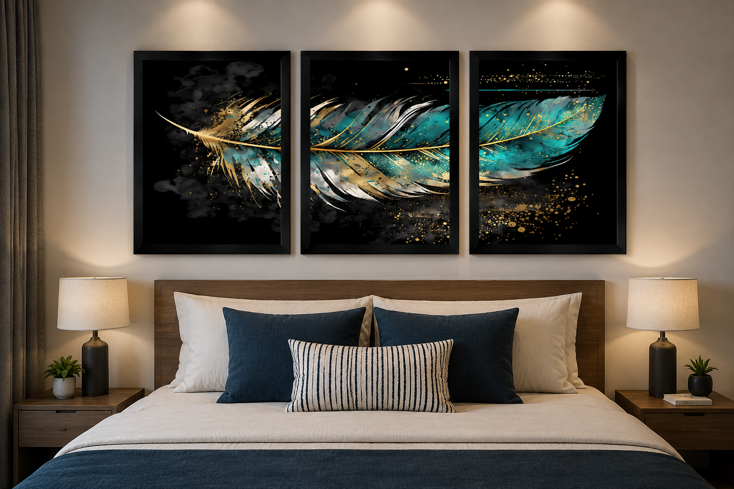 **Luxury Feather Wall Art – Set of 3 Frames**