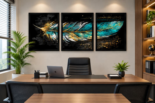 **Luxury Feather Wall Art – Set of 3 Frames**