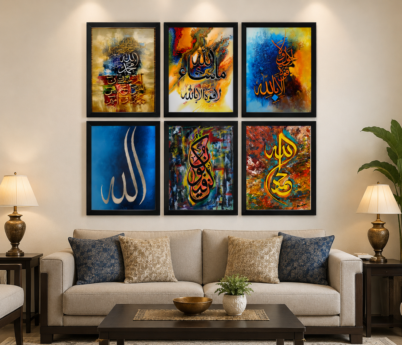 Colorful Islamic Calligraphy Wall Art – Set of 6