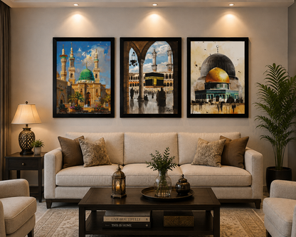 **Sacred Islamic Places Wall Art – Set of 3 Frames**