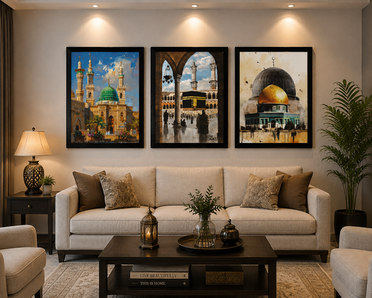 **Sacred Islamic Places Wall Art – Set of 3 Frames**