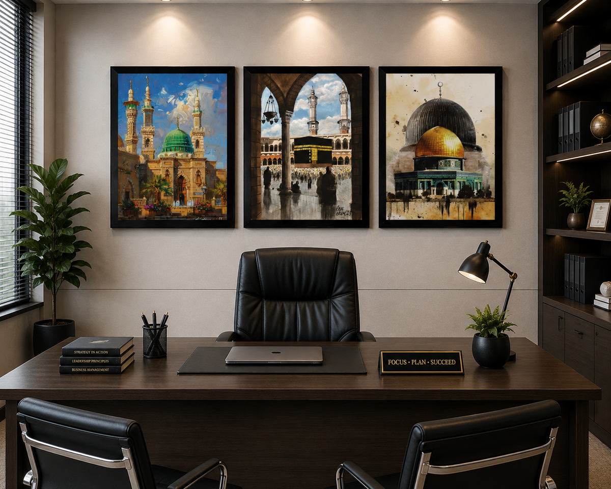 **Sacred Islamic Places Wall Art – Set of 3 Frames**