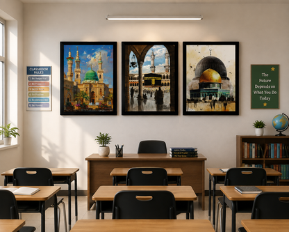 **Sacred Islamic Places Wall Art – Set of 3 Frames**