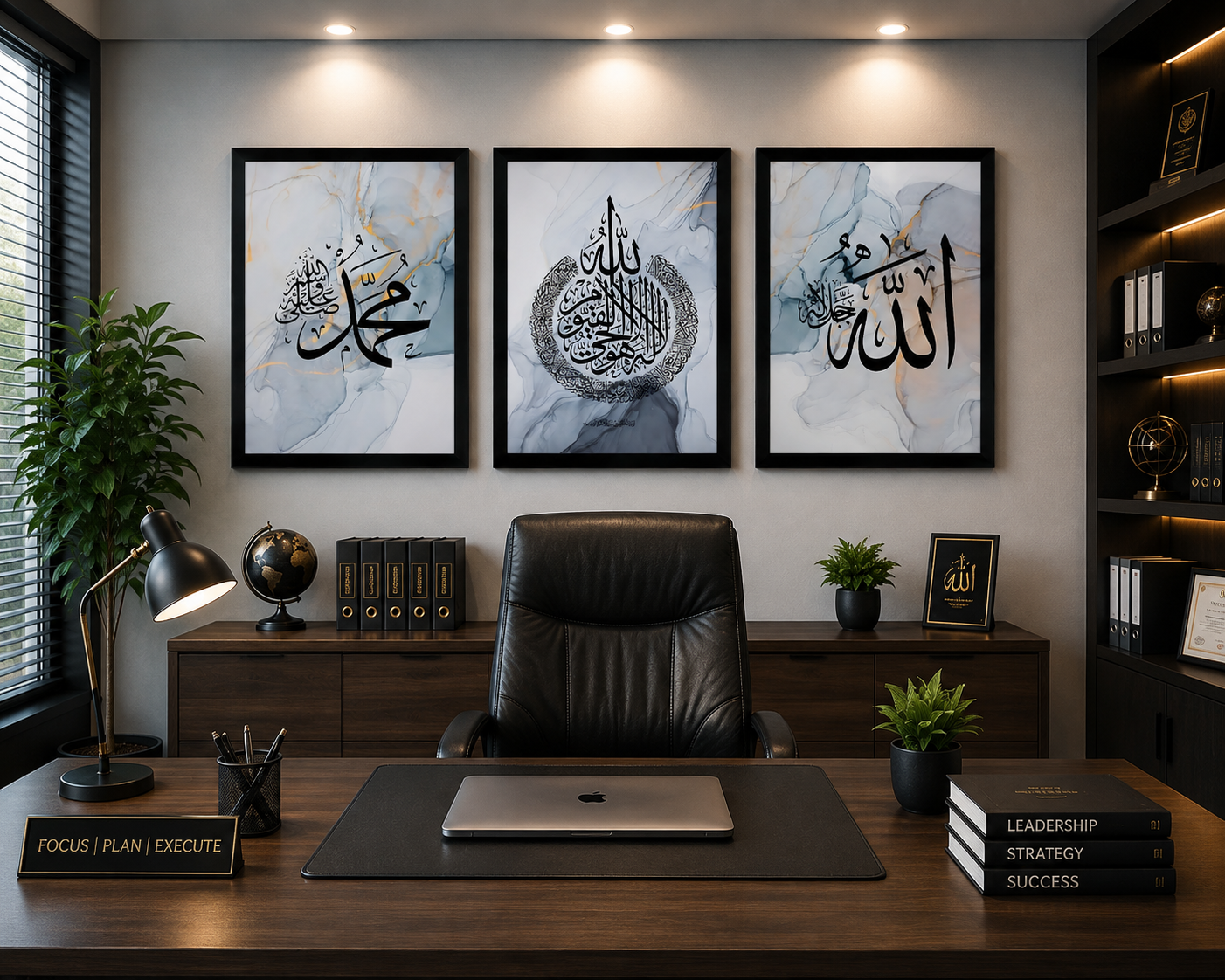 **Marble Allah Muhammad Islamic Wall Art – Set of 3 Frames**