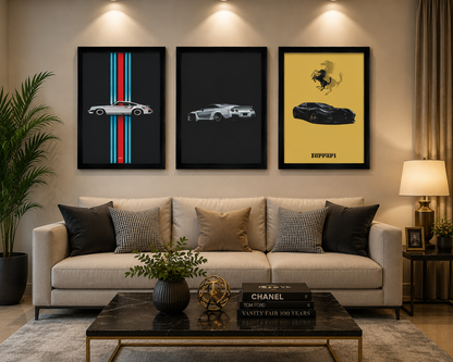 **Luxury Sports Car Wall Art – Set of 3 Frames**