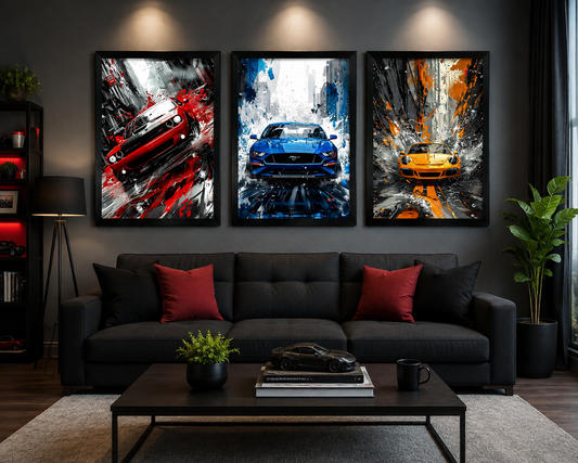 **Colorful Sports Car Wall Art – Set of 3 Frames**