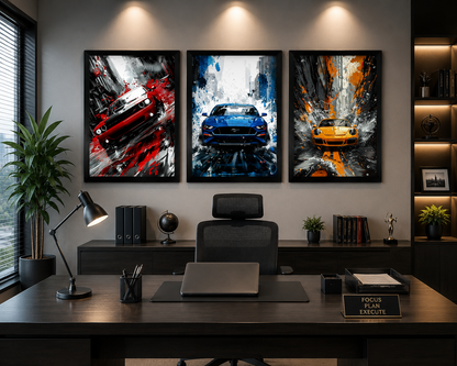 **Colorful Sports Car Wall Art – Set of 3 Frames**