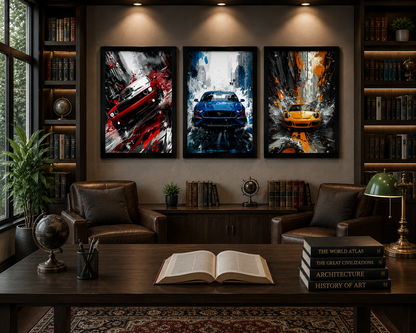 **Colorful Sports Car Wall Art – Set of 3 Frames**