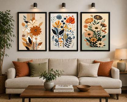 **Modern Botanical Flower Wall Art – Set of 3 Frames**