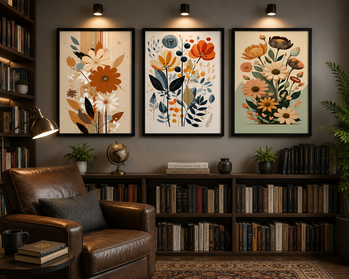 **Modern Botanical Flower Wall Art – Set of 3 Frames**