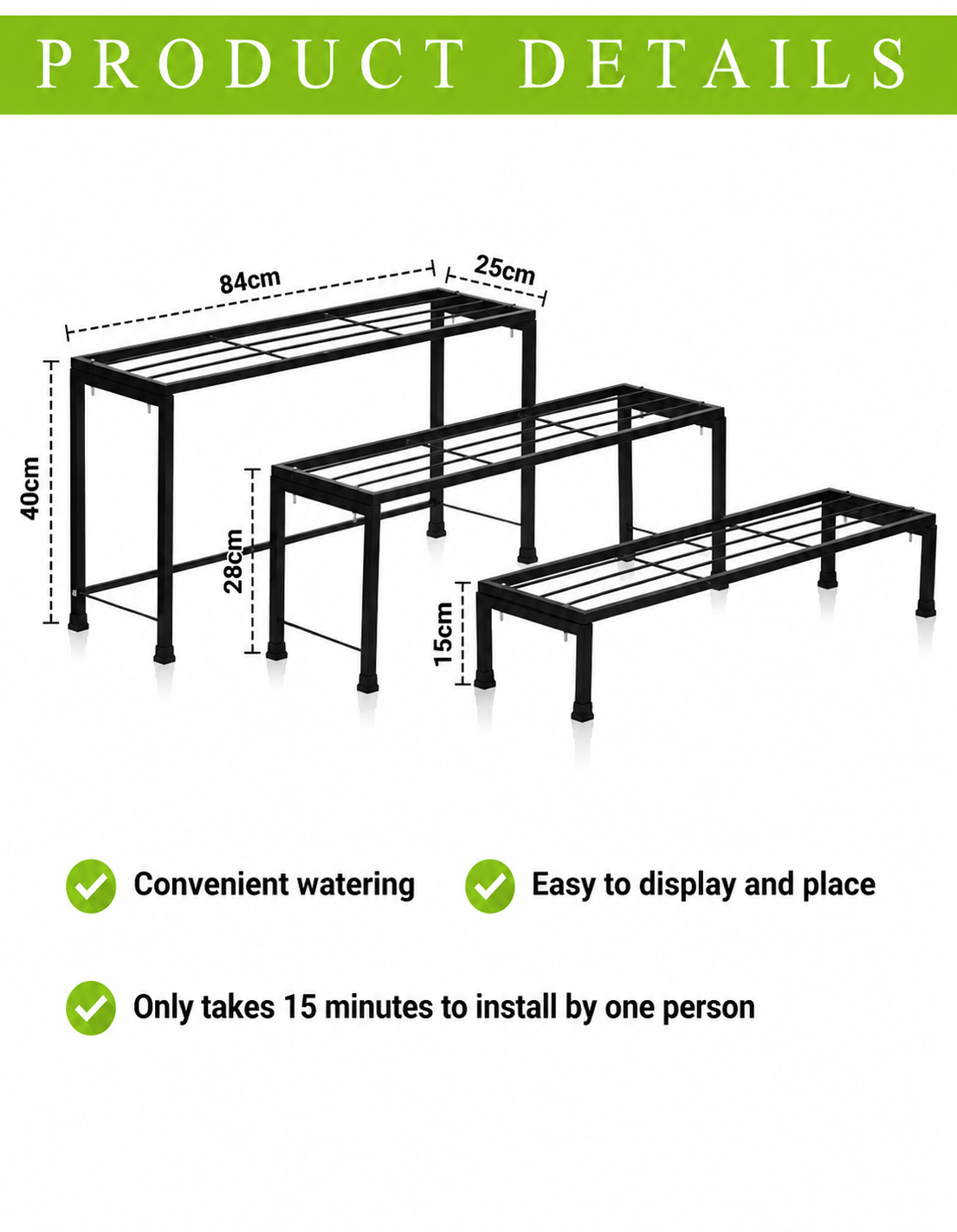 Metal stand for plants set of 3, Garden accessories