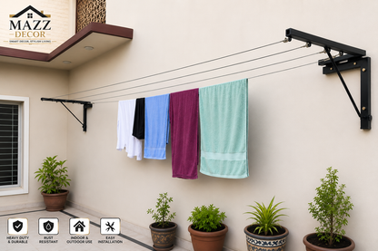 Foldable Clothesline Stand | Heavy Duty Wall Mount | Free 42/62/82 ft Steel wire included