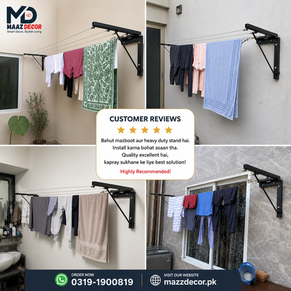 Foldable Clothesline Stand | Heavy Duty Wall Mount | Free 42/62/82 ft Steel wire included