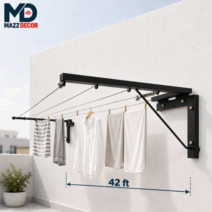 Foldable Clothesline Stand | Heavy Duty Wall Mount | Free 42/62/82 ft Steel wire included