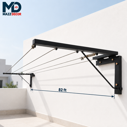 Foldable Clothesline Stand | Heavy Duty Wall Mount | Free 42/62/82 ft Steel wire included