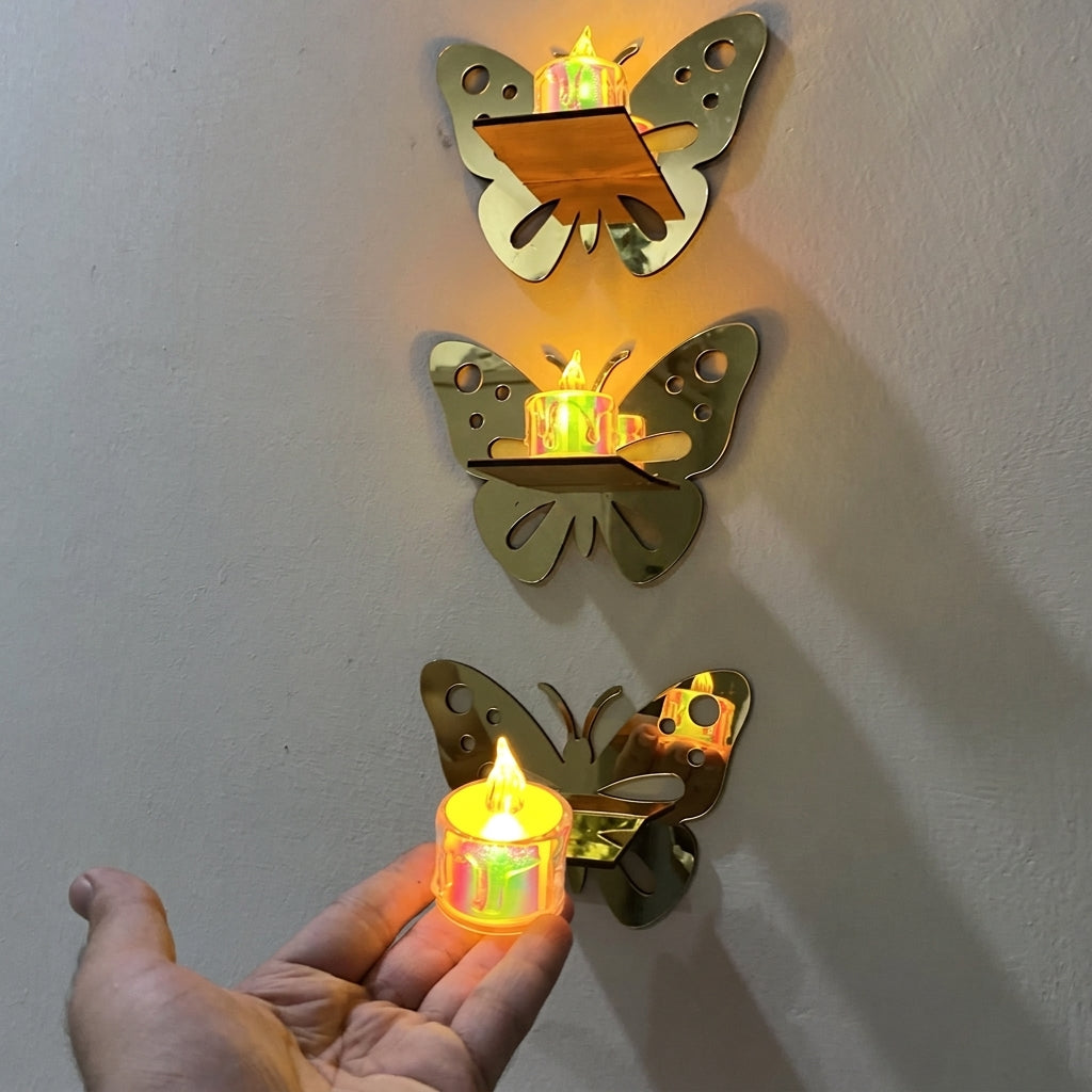 3 Butterfly Wall Shelves with 3 FREE Artificial LED Candles