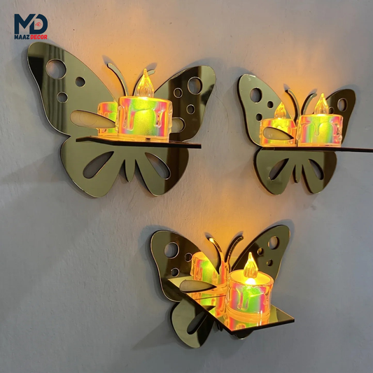 3 Butterfly Wall Shelves with 3 FREE Artificial LED Candles