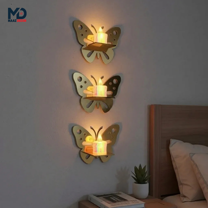 3 Butterfly Wall Shelves with 3 FREE Artificial LED Candles