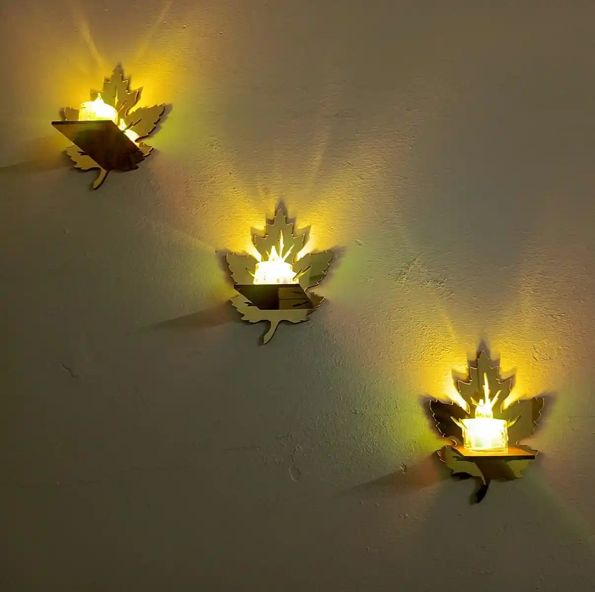 Acrylic Leaves Shelves with Free LED Candles Wall Decor.