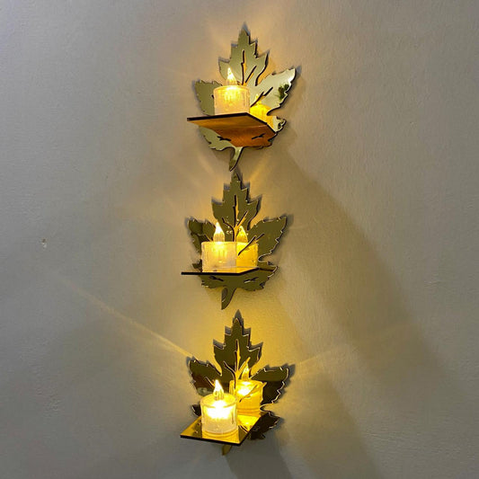 Acrylic Leaves Shelves with Free LED Candles Wall Decor.