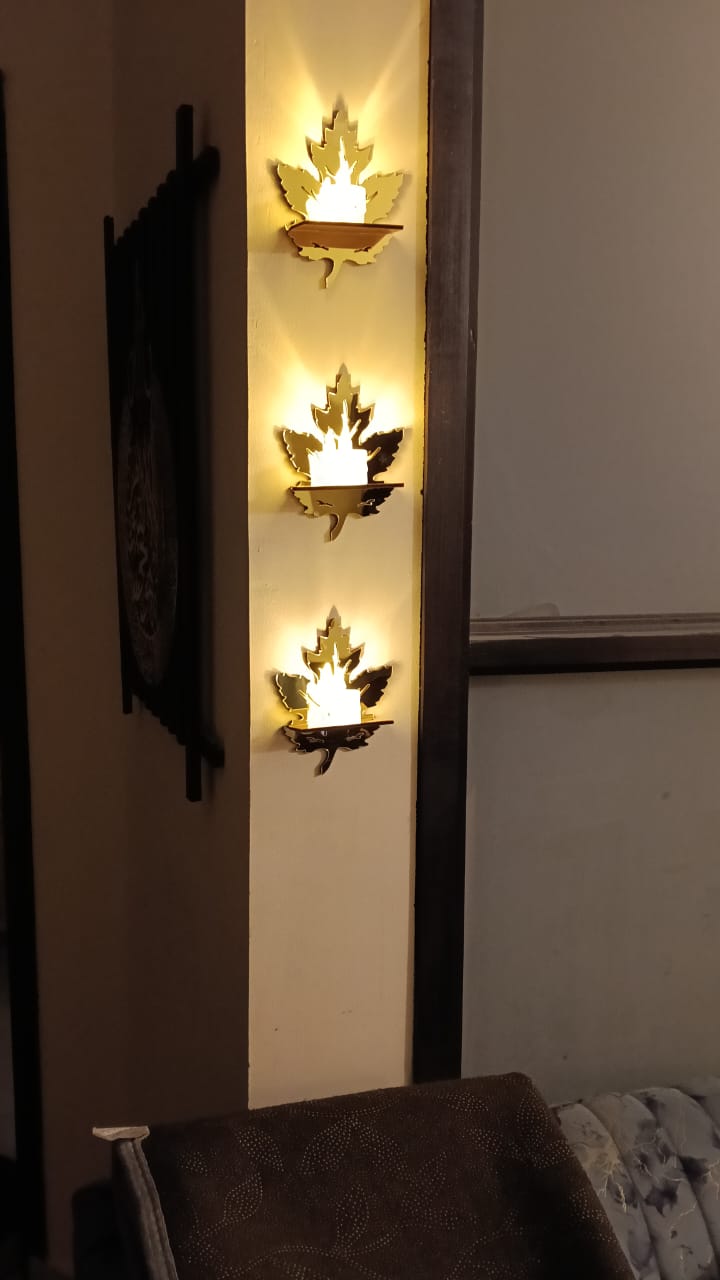 Acrylic Leaves Shelves with Free LED Candles Wall Decor.